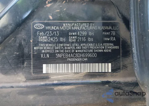2013 Hyundai Sonata Gls from USA, damaged, VIN 5NPEB4AC8DH699600